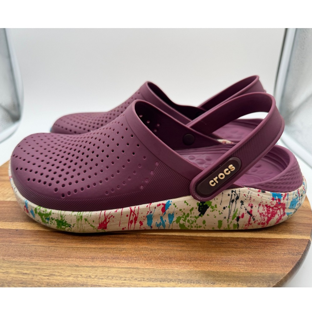 Crocs LiteRide Clog Plum Purple Paint Splatter Men's 7 Women's 9 0550